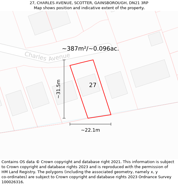27, CHARLES AVENUE, SCOTTER, GAINSBOROUGH, DN21 3RP: Plot and title map