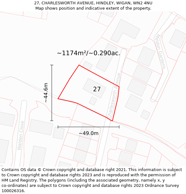 27, CHARLESWORTH AVENUE, HINDLEY, WIGAN, WN2 4NU: Plot and title map