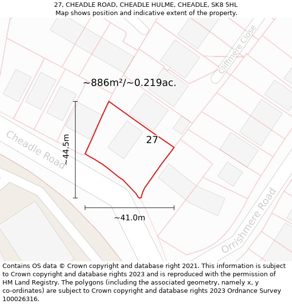 27, CHEADLE ROAD, CHEADLE HULME, CHEADLE, SK8 5HL: Plot and title map