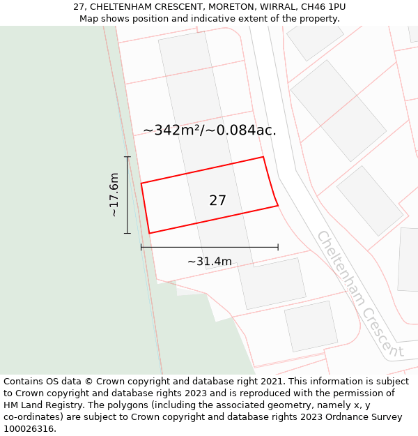 27, CHELTENHAM CRESCENT, MORETON, WIRRAL, CH46 1PU: Plot and title map