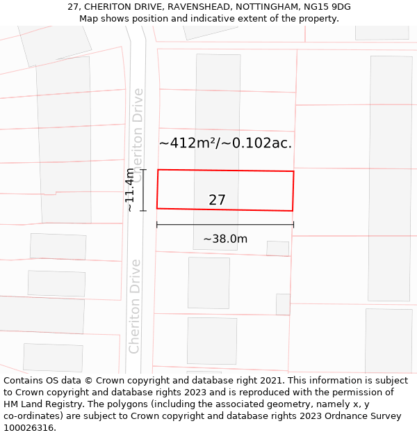 27, CHERITON DRIVE, RAVENSHEAD, NOTTINGHAM, NG15 9DG: Plot and title map