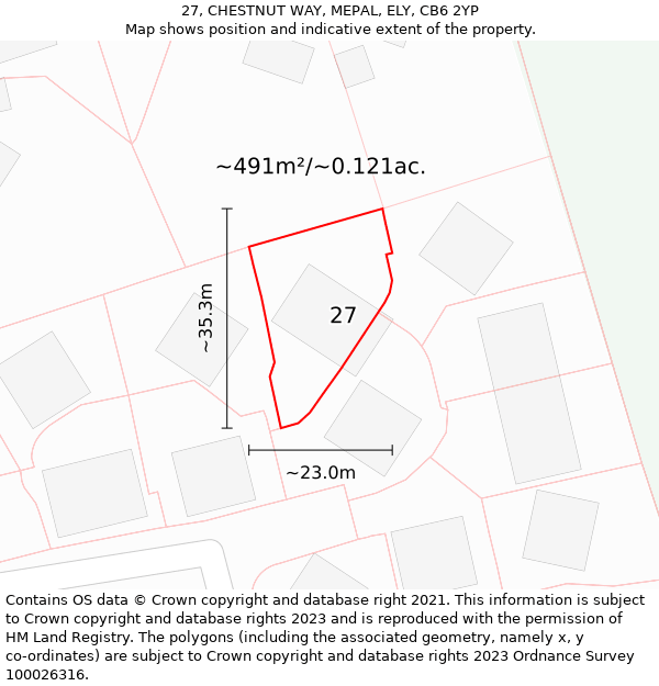 27, CHESTNUT WAY, MEPAL, ELY, CB6 2YP: Plot and title map