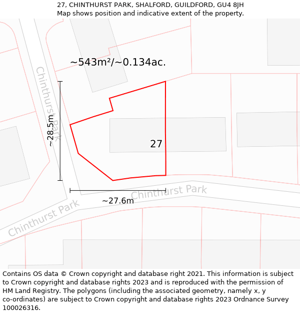 27, CHINTHURST PARK, SHALFORD, GUILDFORD, GU4 8JH: Plot and title map