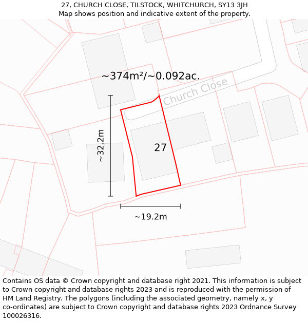 27, CHURCH CLOSE, TILSTOCK, WHITCHURCH, SY13 3JH: Plot and title map