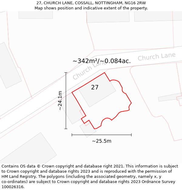 27, CHURCH LANE, COSSALL, NOTTINGHAM, NG16 2RW: Plot and title map