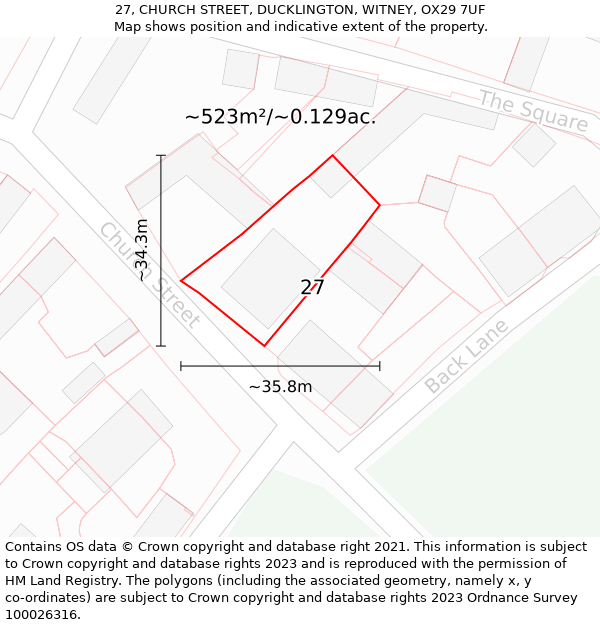 27, CHURCH STREET, DUCKLINGTON, WITNEY, OX29 7UF: Plot and title map