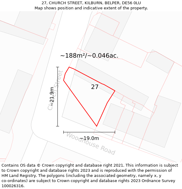 27, CHURCH STREET, KILBURN, BELPER, DE56 0LU: Plot and title map