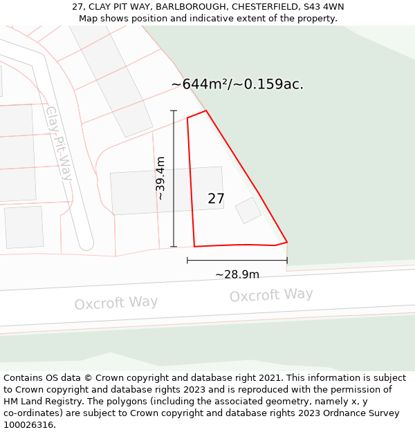 27, CLAY PIT WAY, BARLBOROUGH, CHESTERFIELD, S43 4WN: Plot and title map