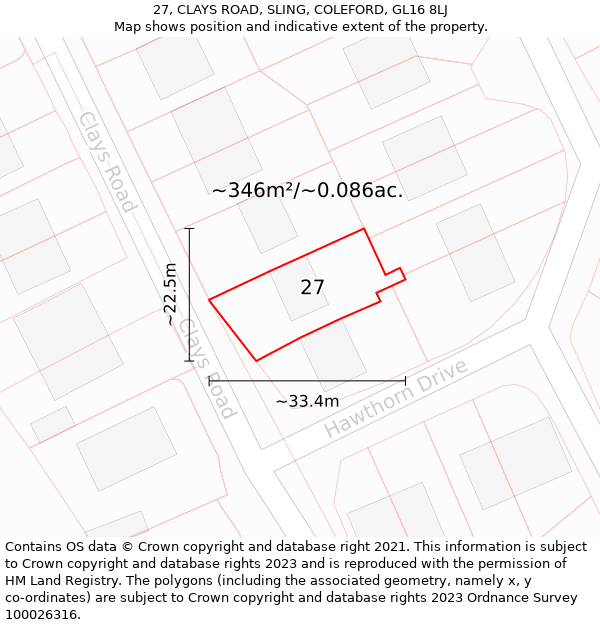 27, CLAYS ROAD, SLING, COLEFORD, GL16 8LJ: Plot and title map