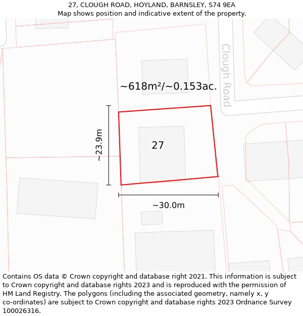 27, CLOUGH ROAD, HOYLAND, BARNSLEY, S74 9EA: Plot and title map