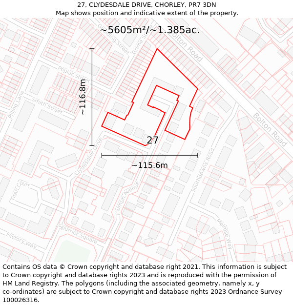 27, CLYDESDALE DRIVE, CHORLEY, PR7 3DN: Plot and title map