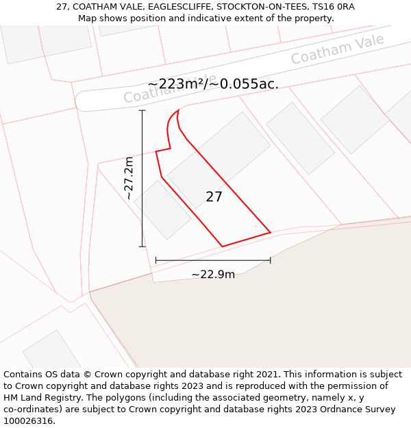 27, COATHAM VALE, EAGLESCLIFFE, STOCKTON-ON-TEES, TS16 0RA: Plot and title map