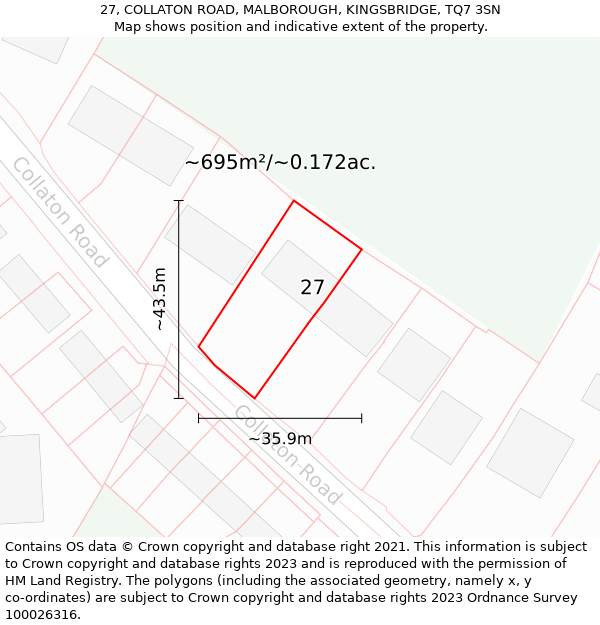 27, COLLATON ROAD, MALBOROUGH, KINGSBRIDGE, TQ7 3SN: Plot and title map