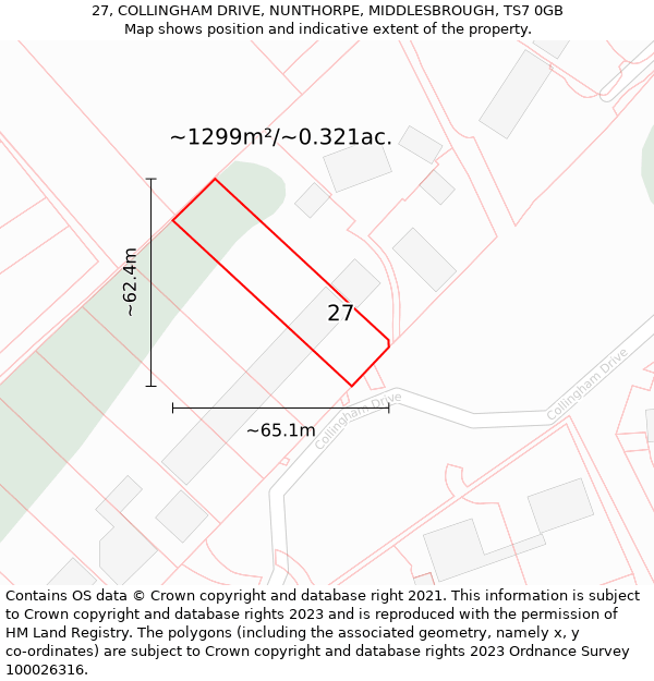 27, COLLINGHAM DRIVE, NUNTHORPE, MIDDLESBROUGH, TS7 0GB: Plot and title map