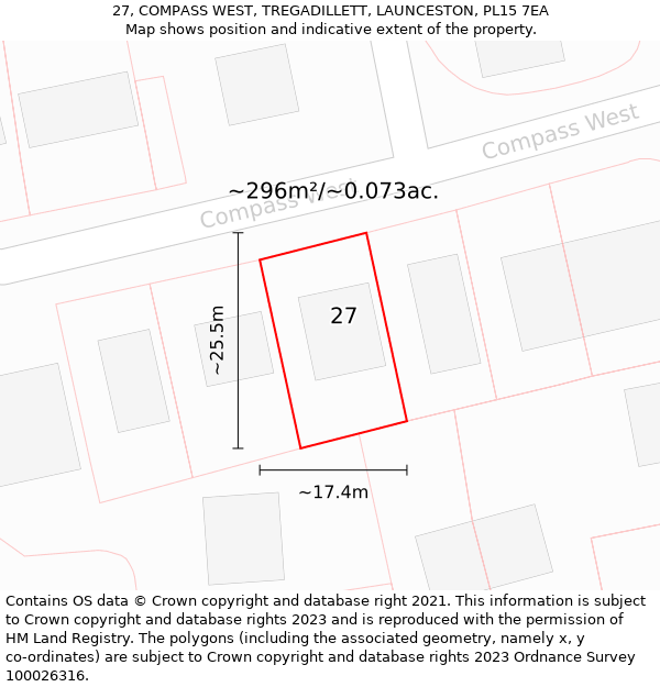 27, COMPASS WEST, TREGADILLETT, LAUNCESTON, PL15 7EA: Plot and title map