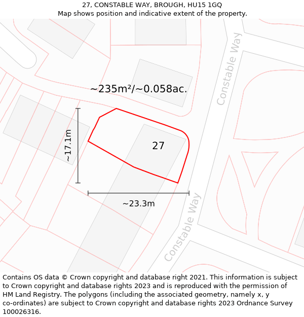 27, CONSTABLE WAY, BROUGH, HU15 1GQ: Plot and title map