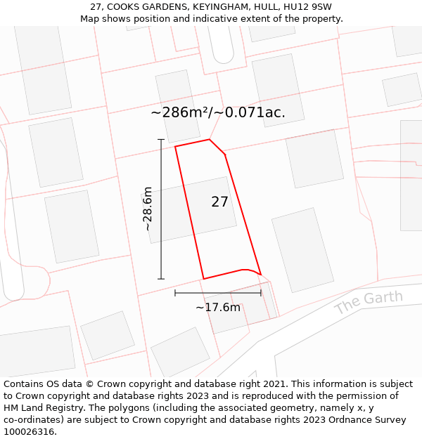 27, COOKS GARDENS, KEYINGHAM, HULL, HU12 9SW: Plot and title map