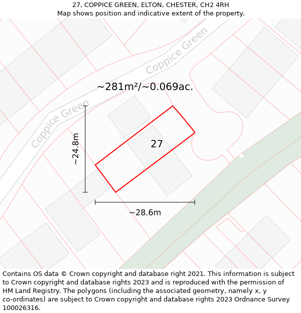 27, COPPICE GREEN, ELTON, CHESTER, CH2 4RH: Plot and title map