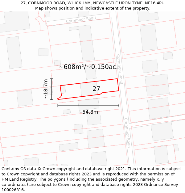 27, CORNMOOR ROAD, WHICKHAM, NEWCASTLE UPON TYNE, NE16 4PU: Plot and title map