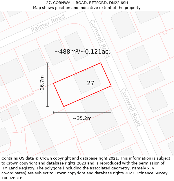 27, CORNWALL ROAD, RETFORD, DN22 6SH: Plot and title map