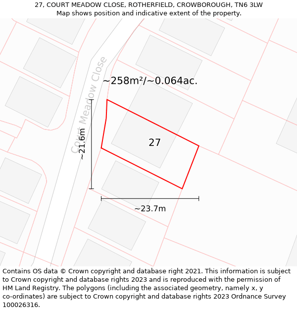 27, COURT MEADOW CLOSE, ROTHERFIELD, CROWBOROUGH, TN6 3LW: Plot and title map