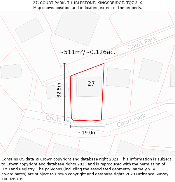 27, COURT PARK, THURLESTONE, KINGSBRIDGE, TQ7 3LX: Plot and title map