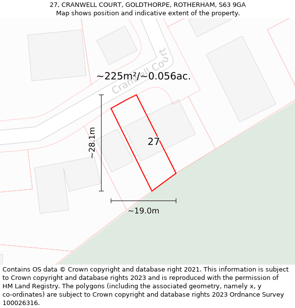 27, CRANWELL COURT, GOLDTHORPE, ROTHERHAM, S63 9GA: Plot and title map