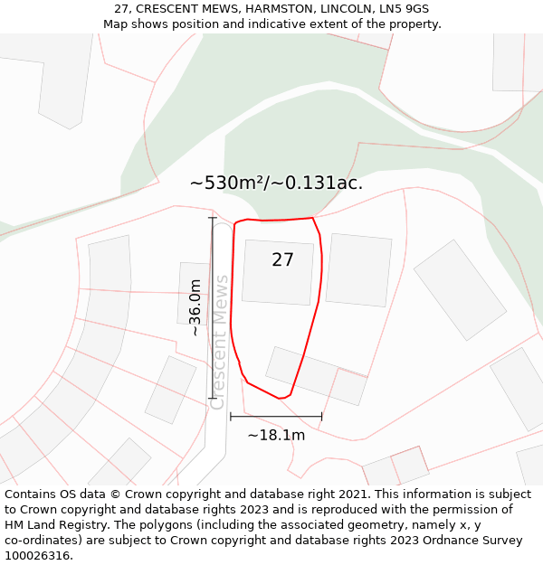 27, CRESCENT MEWS, HARMSTON, LINCOLN, LN5 9GS: Plot and title map