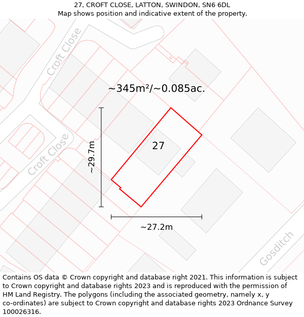 27, CROFT CLOSE, LATTON, SWINDON, SN6 6DL: Plot and title map