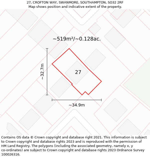 27, CROFTON WAY, SWANMORE, SOUTHAMPTON, SO32 2RF: Plot and title map