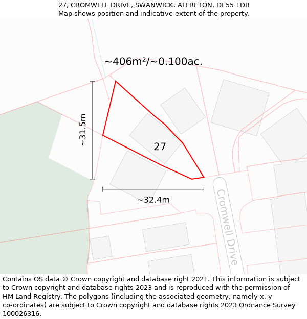 27, CROMWELL DRIVE, SWANWICK, ALFRETON, DE55 1DB: Plot and title map