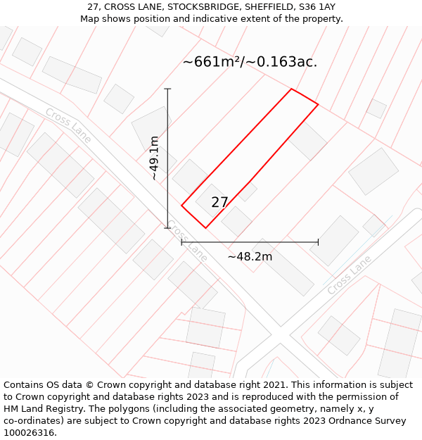 27, CROSS LANE, STOCKSBRIDGE, SHEFFIELD, S36 1AY: Plot and title map