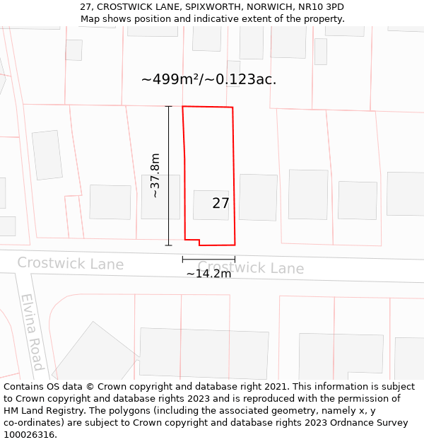 27, CROSTWICK LANE, SPIXWORTH, NORWICH, NR10 3PD: Plot and title map