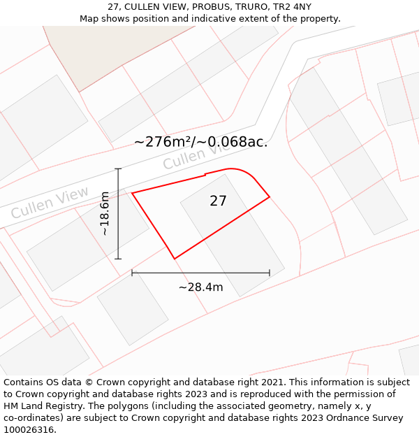 27, CULLEN VIEW, PROBUS, TRURO, TR2 4NY: Plot and title map