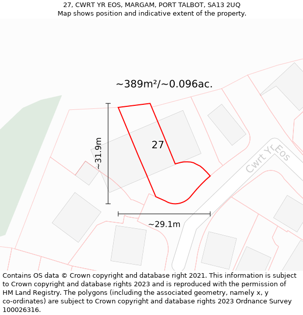 27, CWRT YR EOS, MARGAM, PORT TALBOT, SA13 2UQ: Plot and title map