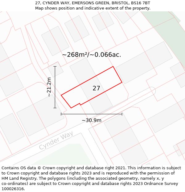 27, CYNDER WAY, EMERSONS GREEN, BRISTOL, BS16 7BT: Plot and title map