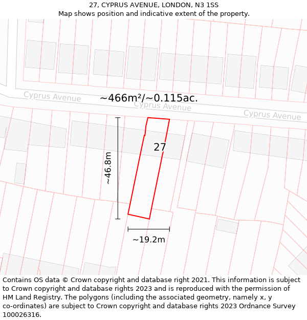 27, CYPRUS AVENUE, LONDON, N3 1SS: Plot and title map