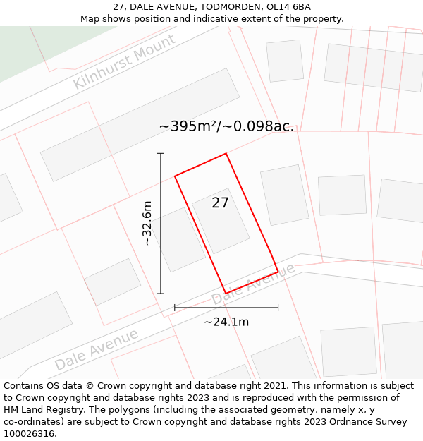 27, DALE AVENUE, TODMORDEN, OL14 6BA: Plot and title map