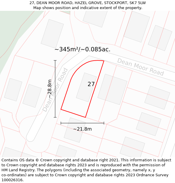 27, DEAN MOOR ROAD, HAZEL GROVE, STOCKPORT, SK7 5LW: Plot and title map