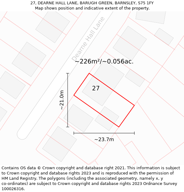 27, DEARNE HALL LANE, BARUGH GREEN, BARNSLEY, S75 1FY: Plot and title map