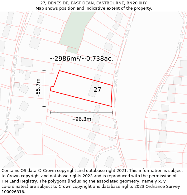 27, DENESIDE, EAST DEAN, EASTBOURNE, BN20 0HY: Plot and title map