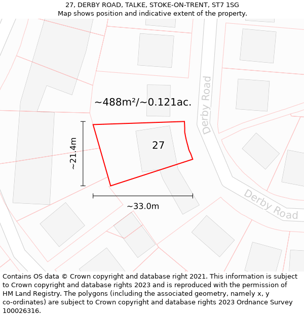 27, DERBY ROAD, TALKE, STOKE-ON-TRENT, ST7 1SG: Plot and title map