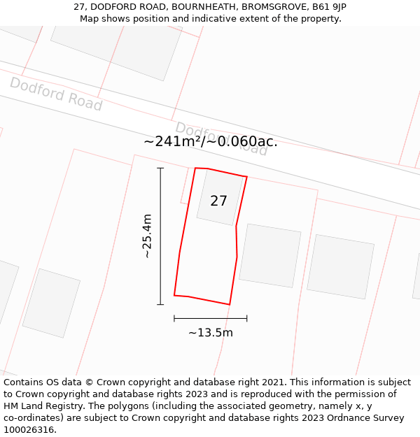 27, DODFORD ROAD, BOURNHEATH, BROMSGROVE, B61 9JP: Plot and title map