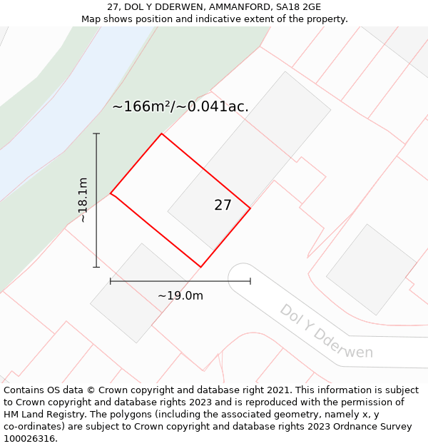 27, DOL Y DDERWEN, AMMANFORD, SA18 2GE: Plot and title map