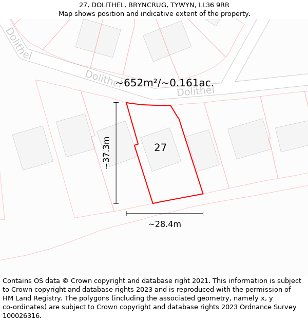 27, DOLITHEL, BRYNCRUG, TYWYN, LL36 9RR: Plot and title map