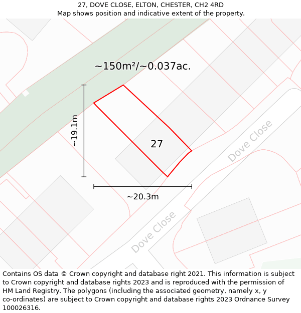 27, DOVE CLOSE, ELTON, CHESTER, CH2 4RD: Plot and title map