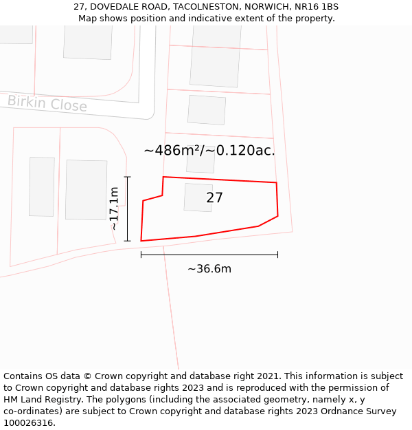 27, DOVEDALE ROAD, TACOLNESTON, NORWICH, NR16 1BS: Plot and title map