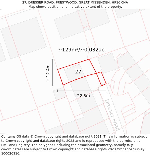 27, DRESSER ROAD, PRESTWOOD, GREAT MISSENDEN, HP16 0NA: Plot and title map
