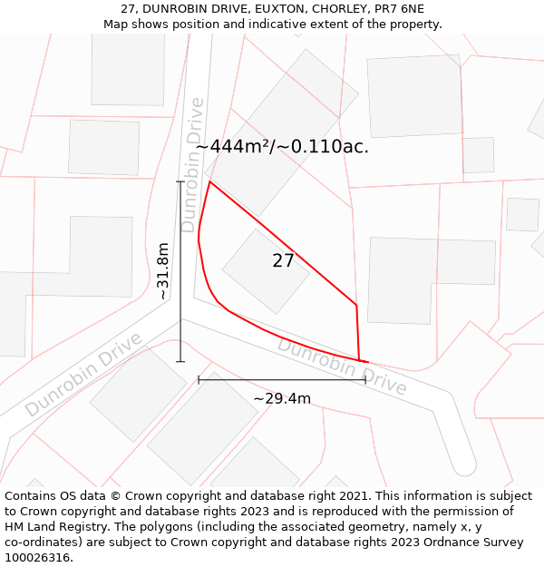 27, DUNROBIN DRIVE, EUXTON, CHORLEY, PR7 6NE: Plot and title map