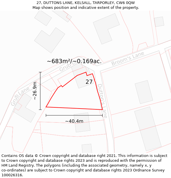 27, DUTTONS LANE, KELSALL, TARPORLEY, CW6 0QW: Plot and title map